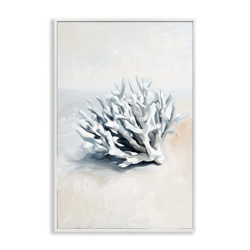Giclée simple encadrée de corail, design par Ramona Murdock, H 30 po x l 20 po, Estampe numérique encadrée blanc bord de mer