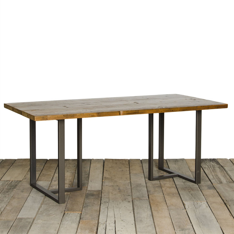 Uptown Solid Wood Top Metal Base Dining Table, 30" H x 108" L x 42" W, Oil