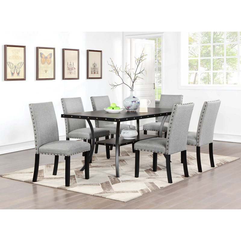 Ensemble de salle à manger moderne classique en bois naturel avec plateau rectangulaire en bois et chaises de chevet 6X