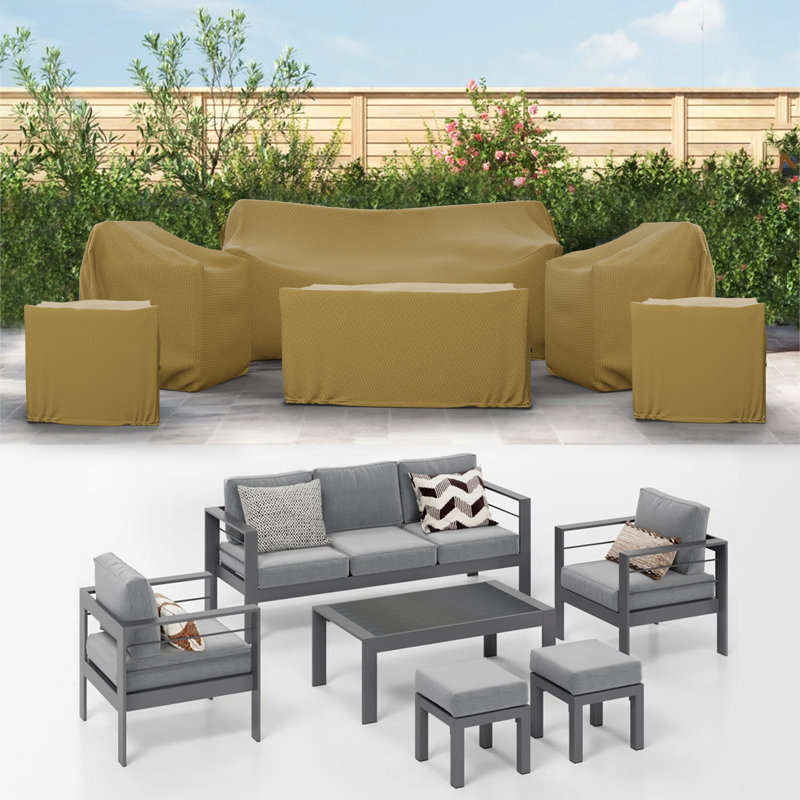 Ensemble de conversation pour ensemble de conversation 7 places avec table de foyer d'extérieur Layinsun, ensemble de conversation extérieur résistant aux rayons UV et aux intempéries pour 5 pièces Layinsun