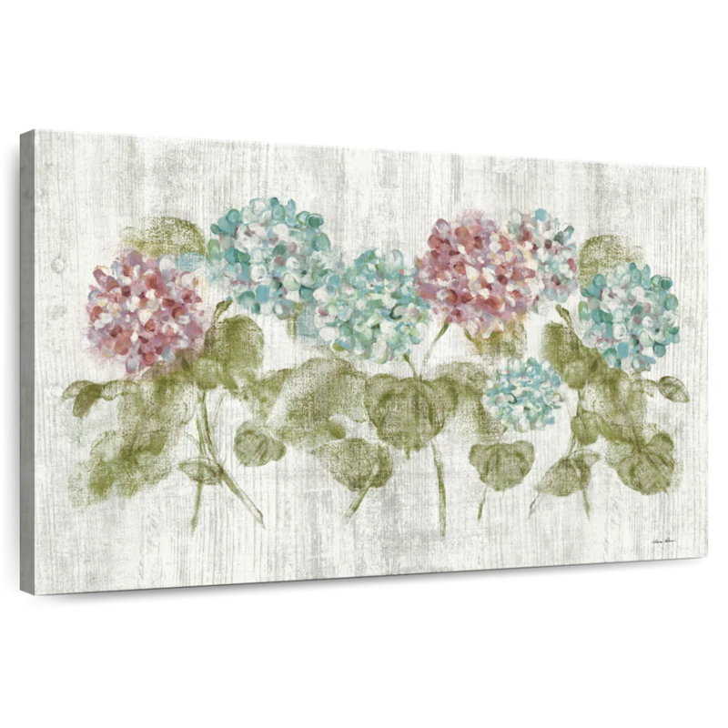 Harnek, rangée vibrante d'hortensias sur bois, H 8 po x l 12 po
