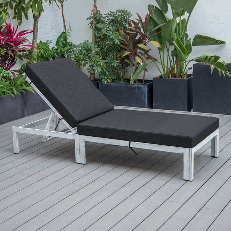 Chelsea Outdoor Metal Single chaise with Cushions, Black, White