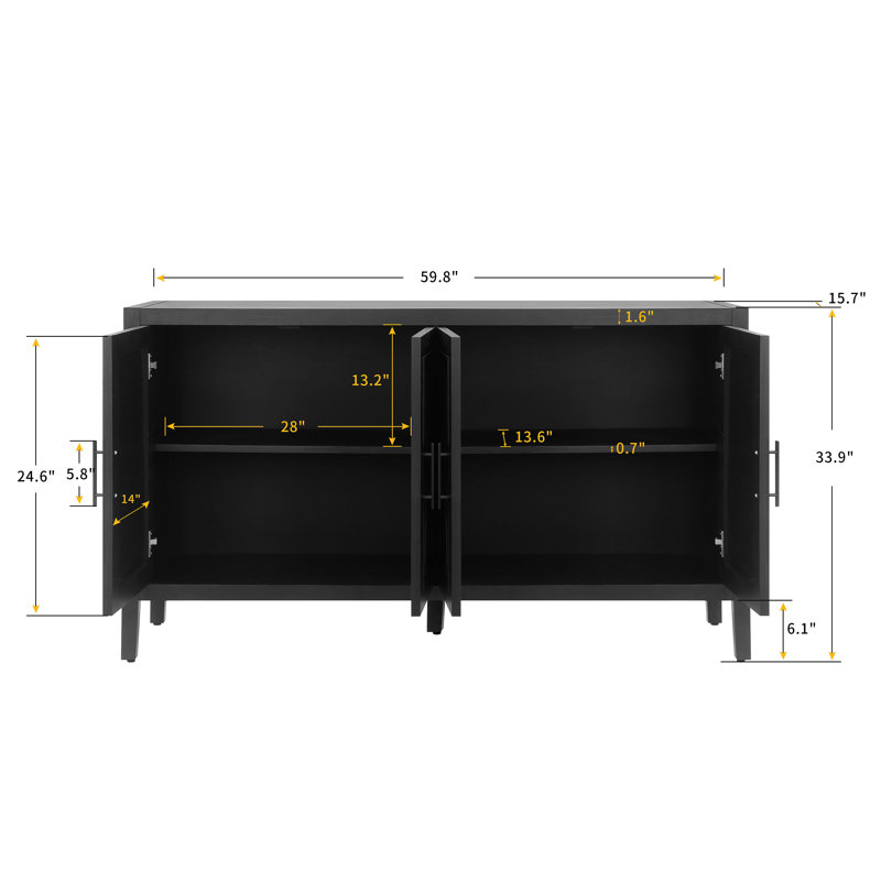 60 Inches Modern Farmhouse Accent Cabinet With 4 Doors And Adjustable Shelf Wood Sideboard Buffet Cabinet Console Table Credenza Buffet Table For Kitchen Dining Room Entryway Hallway