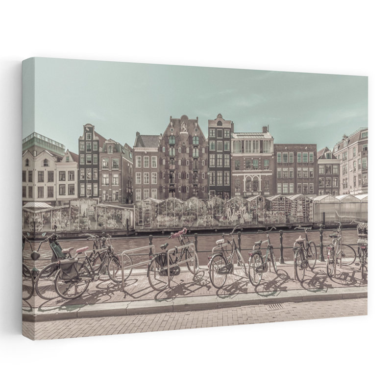 «Amsterdam Canal Bicyclcles», art abstrait rétro, impression d'art mural de la ville, 32" H x 48" W