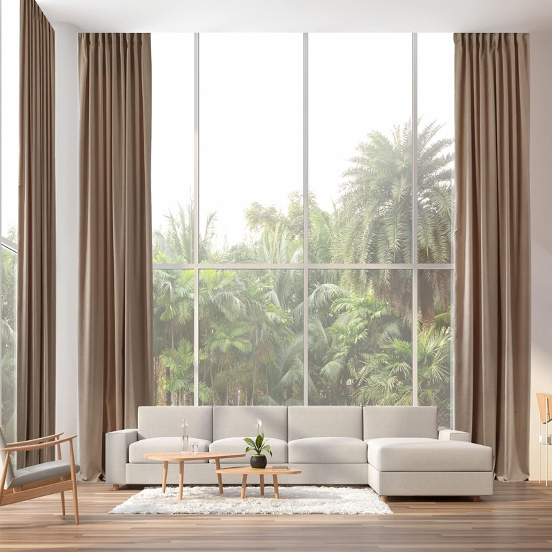 Amoya Velvet Room Darkening Curtain Pair, Beige, 52" W x 108" L