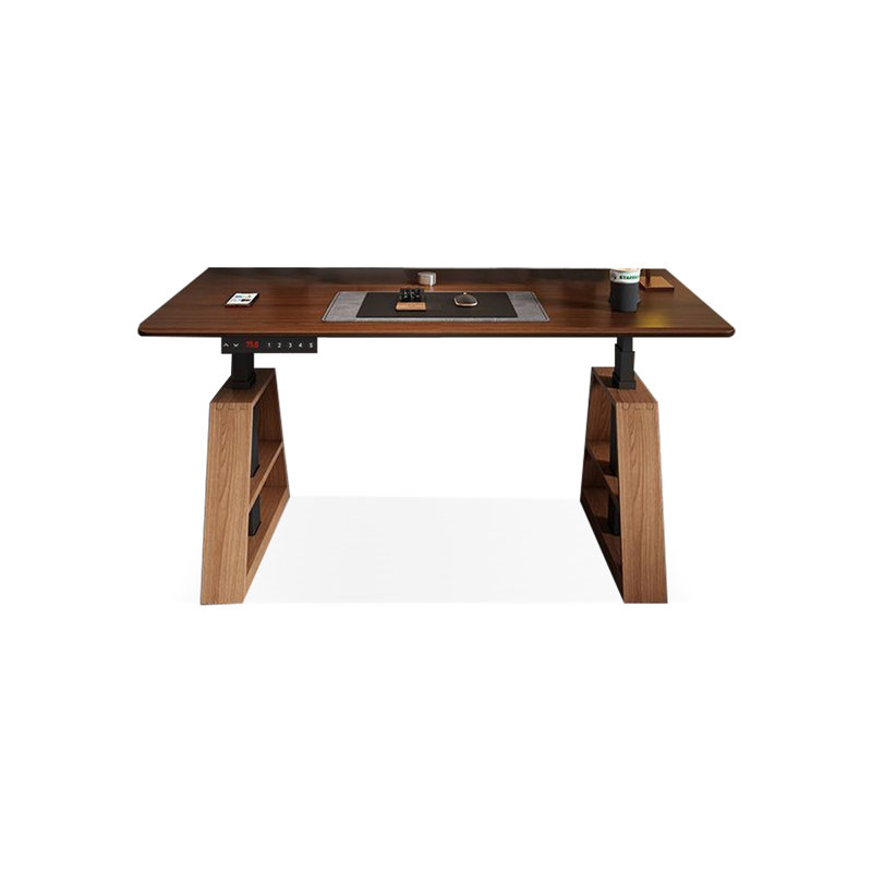 Black Walnut Colour Rectangular Hight adjustable Solid Wood + Steel desk, 49.21" H x 62.99" W x 27.56" D