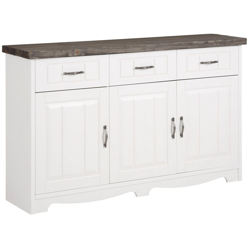 148cm Solid Wood Sideboard, White/Grey