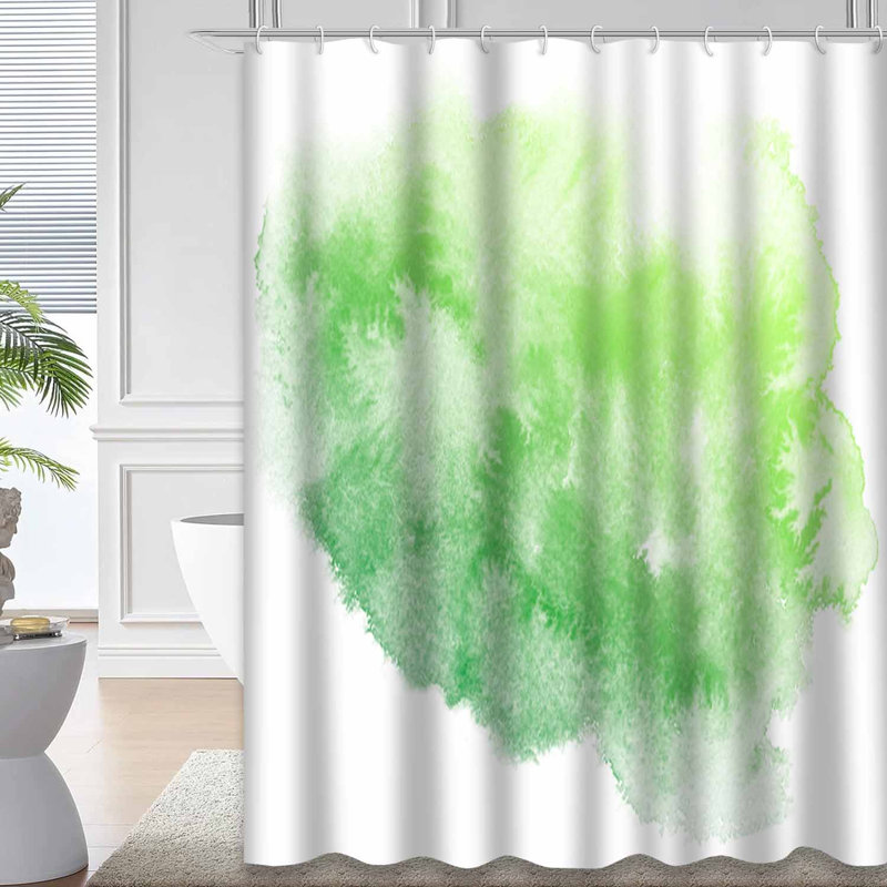 Rideau de douche abstrait aquarelle vert avec 12 crochets, L 72 po x l 72 po