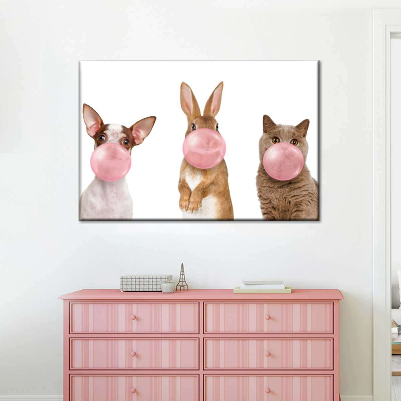 Adorable animal de compagnie en forme de gomme à bulles sur toile, H 34 po x l 51 po x P 1,25 po