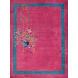 Antique Floral Wool Hand Knotted Pile Coral / Salmon Pink 1920s Rug