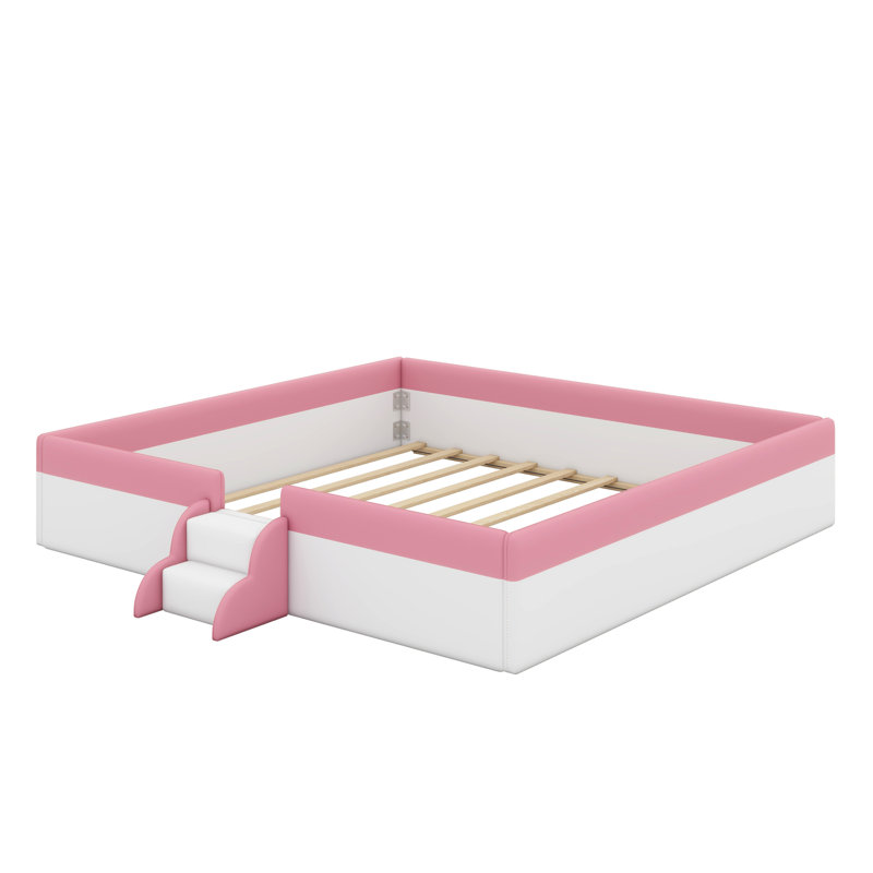 Upholstered Daybed Frame With Fence And Stairs, King