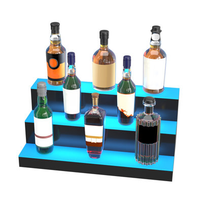 Étagère à 3 niveaux pour bouteilles de boissons alcoolisées à DEL avec télécommande et contrôle d'application - support de bar flottant en acrylique pour la maison, la cuisine et la grotte