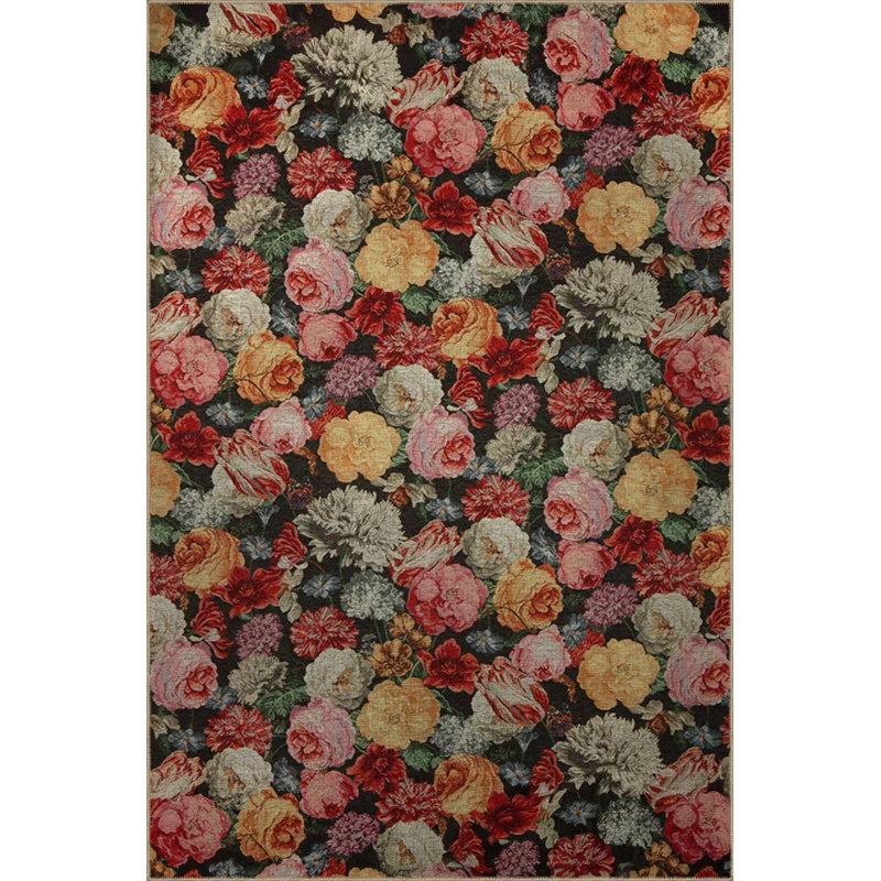 Tapis décoratif multicolore à motif floral et rose, Tapis de couloir 3 pi 3 po x 6 pi 7 po