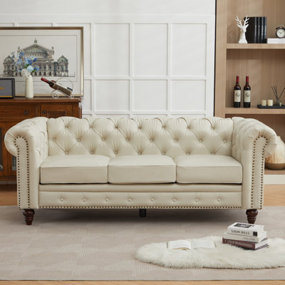84.25'' Faux Leather Sofa With Rolled Arm