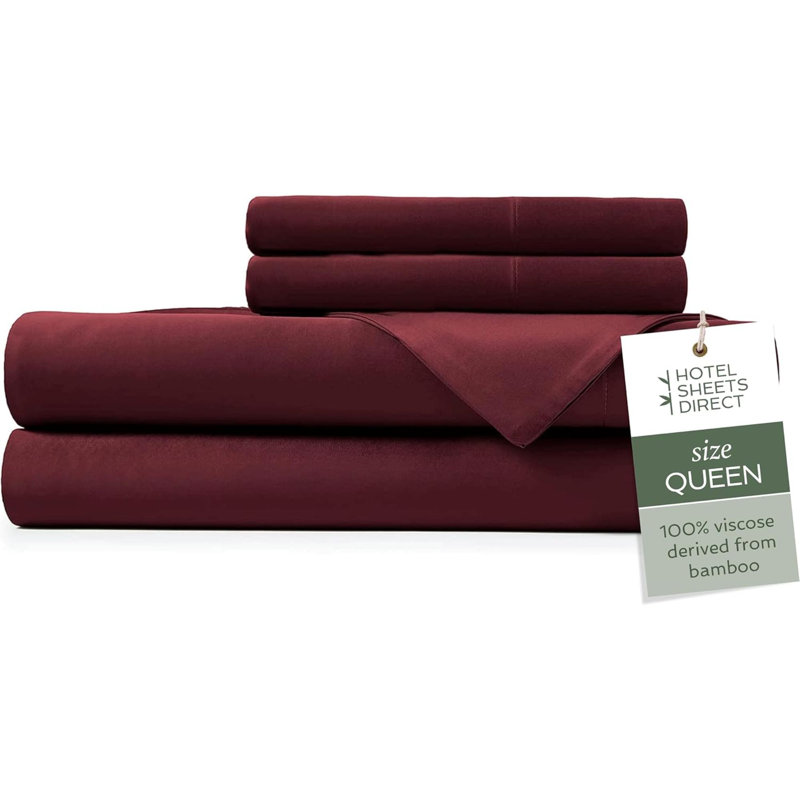 4 Piece Bed Sheet Set Queen Size, 100% Viscose Derived From Bamboo Sheets Set With 2 Pillowcases, Cooling & Breathable Luxury Bedding, Moisture-Wicking & Silky Soft