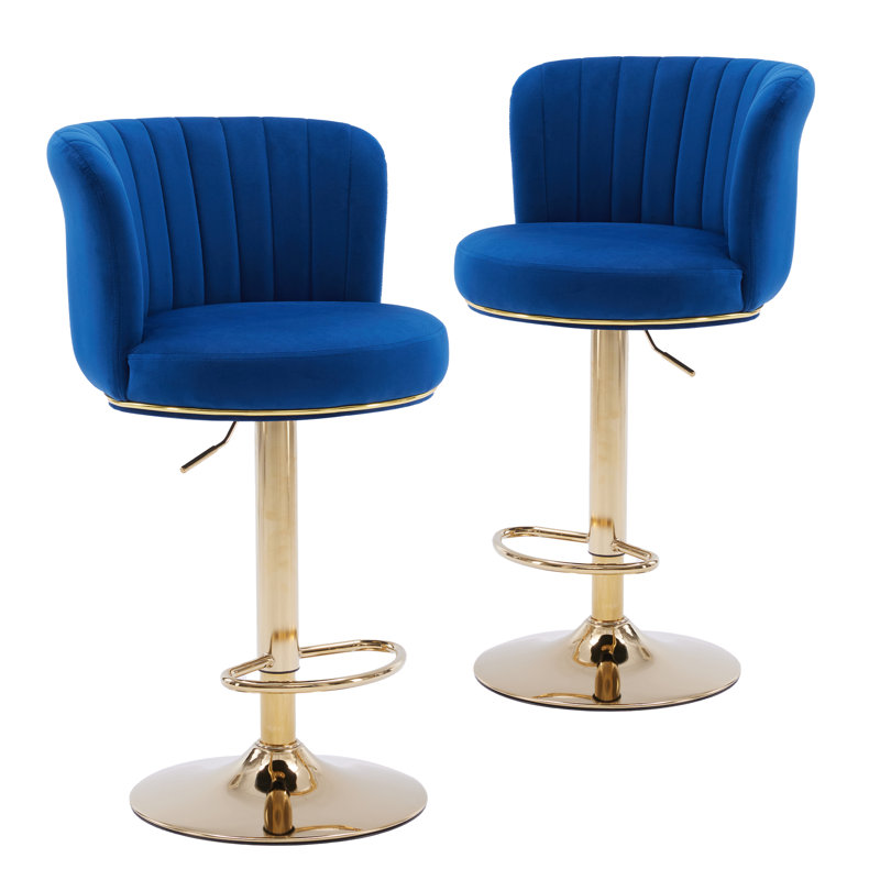 Upholstered Adjustable Height Counter Stool, Blue