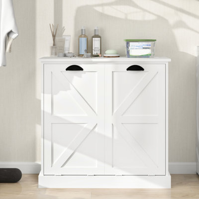 Tilt-out Laundry Sorter - White Cabinet. Classy Design. Removable Cloth Bags For Sorting. E1 , Painted. Stable & Waterproof. Finish. . Assembly Required With Manual. 100-pound Load Capacity Cabinet