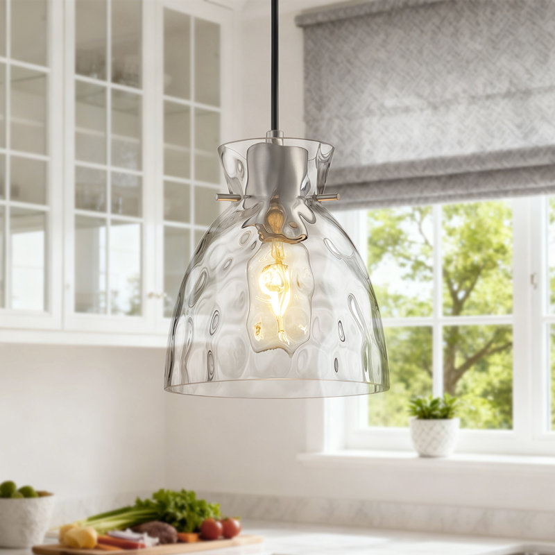 Luminaire suspendu simple en verre martelé à 1 lumière 5,9 po Amaurie, Nickel