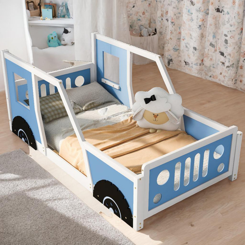 Classic Car-Shaped Platform Bed Immersive Customization Safe Sleep For Kids, Twin, Blue