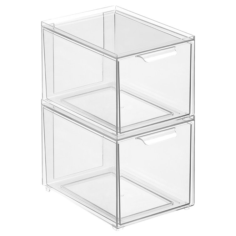 mDesign Plastic Stackable Bedroom Closet Storage Organizer with Drawer, Clear