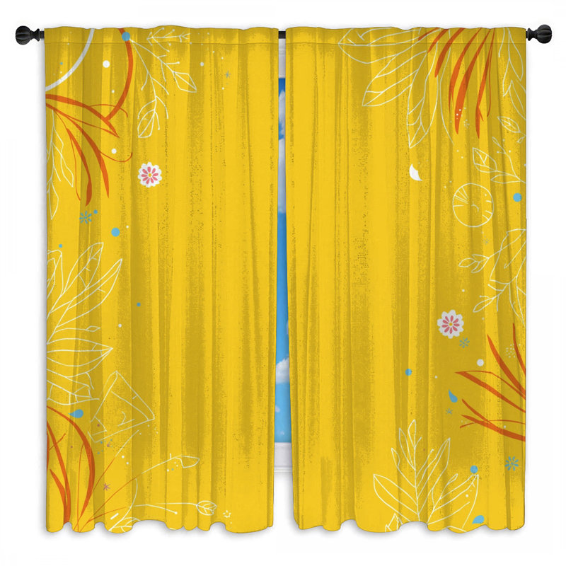Rideaux de fenêtre jaunes à bordure florale diaphane et obscurcissant - 2 panneaux, 20 po x 50 po - 2 panneaux, Transparent