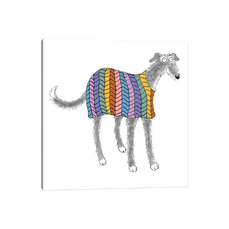 Dog In Pastel Stripes Coat by Kim Haskins - Wrapped Canvas Print, 30.48 cm H x 30.48 cm W