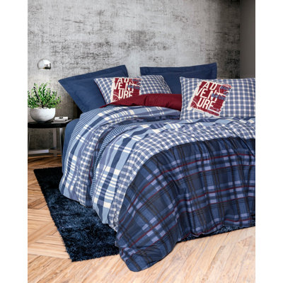 Premium 100% Cotton Ranforce Quilt Cover Set, Dark Blue, Includes 79 x 87 Duvet Cover, 94 x 102 Flat Sheet & 20 x 28 Pillowcases (2 Pieces) | Reactive Printing, Machine Washable, Button Closure