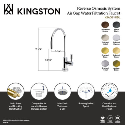 Robinet de filtration d'eau 1 trou à fixation sur le comptoir Kingston Brass