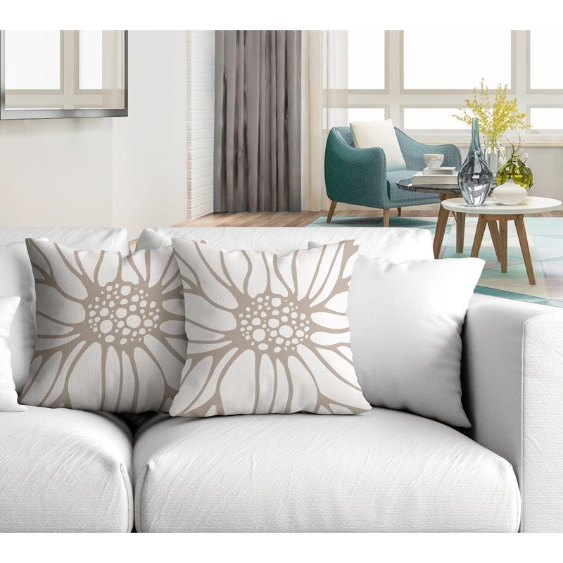 Housse et insert de coussin décoratif intérieur / extérieur en mélange de polyester, Beige, L 17 po x H 17 po