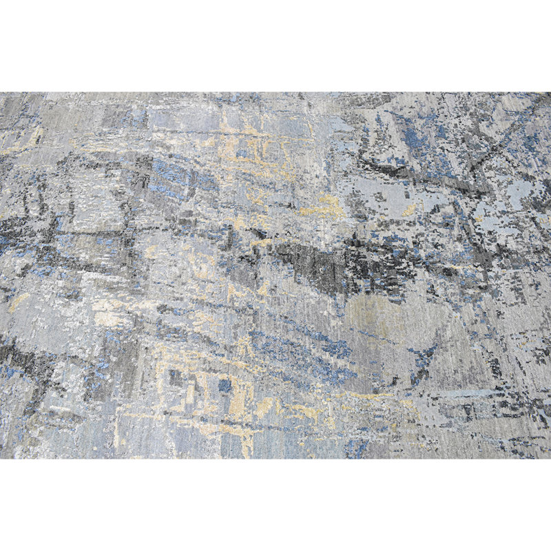 Handmade Silk and Wool Abstract Area Rug, Rectangle 8' x 10'