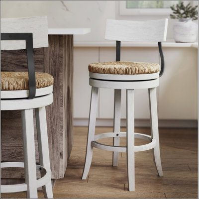 Elegant Reclaimed Gray Bar-Height Stool with 180-Degree Return for Kitchens and Bars
