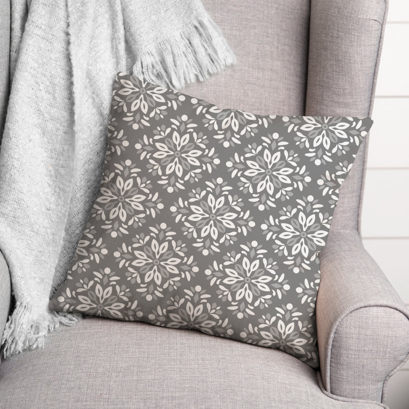 Medallion Outdoor Reversible Throw Pillow, H 18 po x l 18 po, Gris