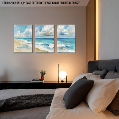GUTTATY, reproduction d'art sur toile abstraite, impression de bord de mer, peinture texturée de scène de plage moderne, décor minimaliste côtier serein, grandes photos de paysage mural bleu pour le salon, 20 po x 30 po x 3 pièces