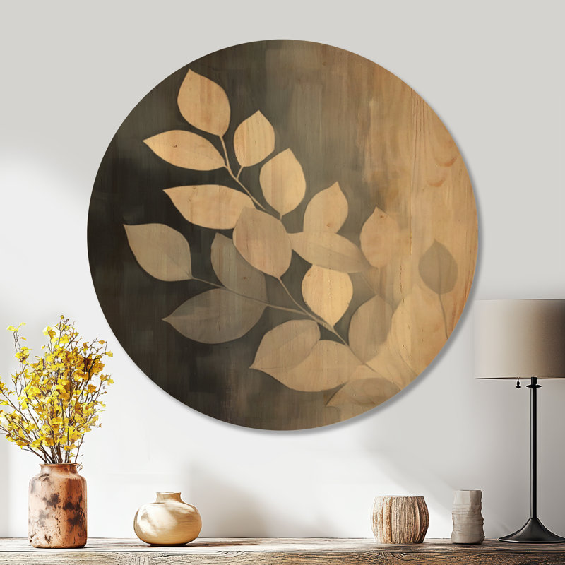 Branche de feuilles au clair de lune - Décoration murale ronde en bois avec feuillage, Rond 36 po, Rond