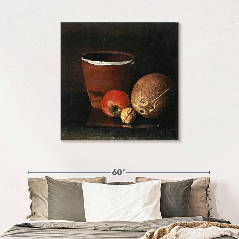 Pot à pomme, noyer et noix de coco, H 39 po x l 39 po