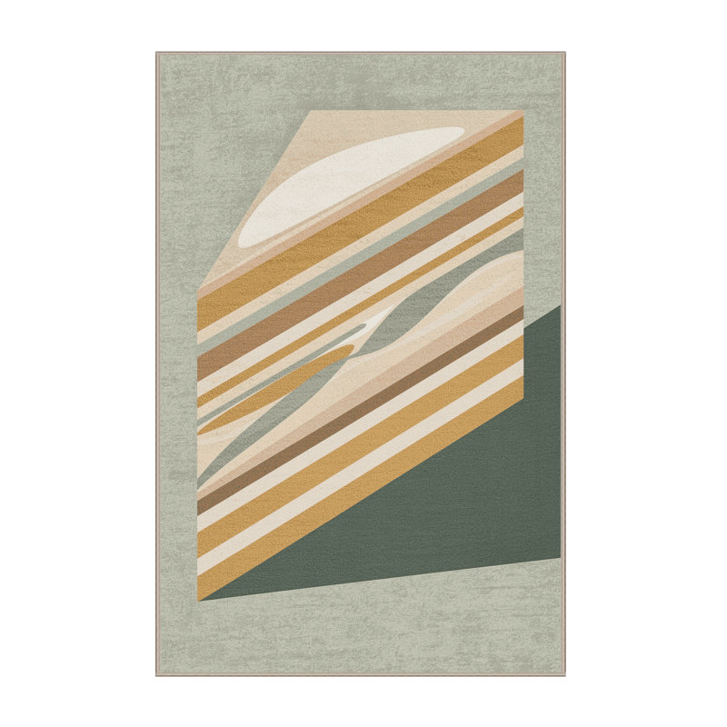 Machine Washable Tomohon Cake Slice Modern Striped Rug in Beige – Beige Binding, 8x12