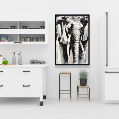 Impression d'éléphant en niveaux de gris sur toile
