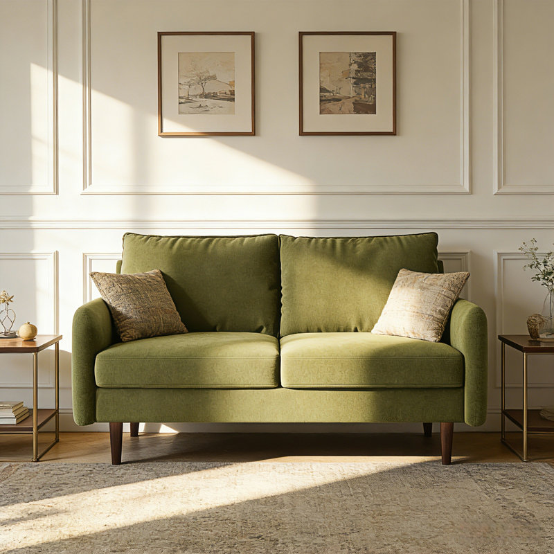 56.3" Velvet Spring-Padded Loveseat Comfort Sofas, Army Green