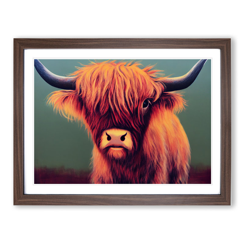 Portrait of a Highland Cow 1 Piece Single Picture Frame Wall Art, 46cm H x 64cm W x 2cm D, Walnut