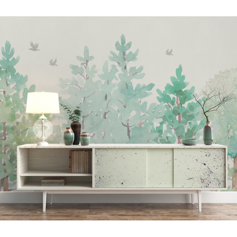 Papier peint forêt vert forêt, L 105,96 po x l 187 po