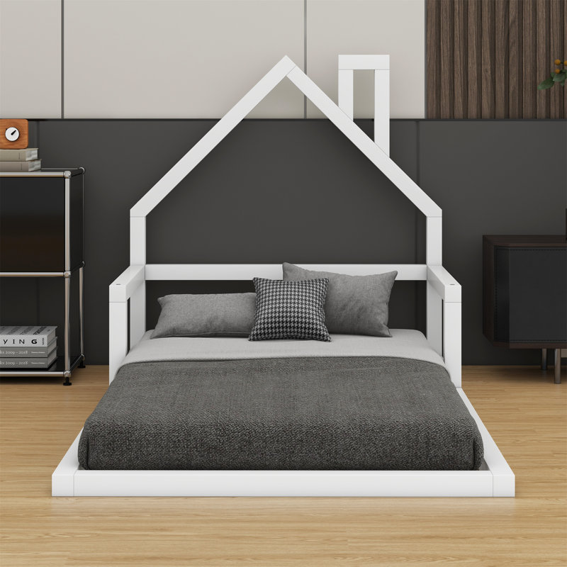 Lit en bois avec tête de lit en bois, Blanc