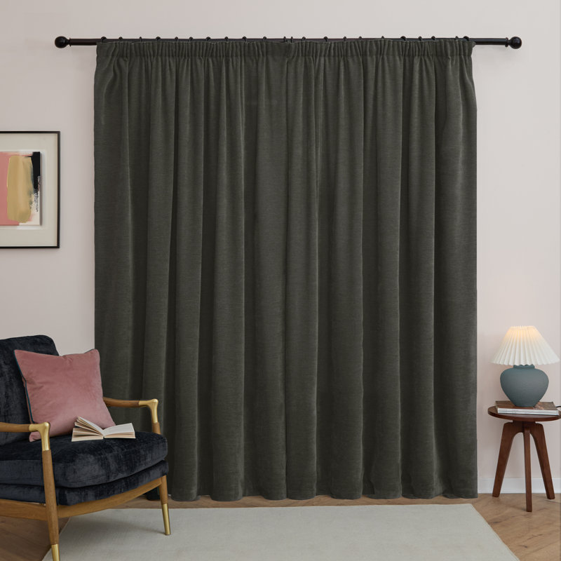 Soft Chenille Blackout Curtain Panel Pair, 229cm Width x 229cm Drop, Grey