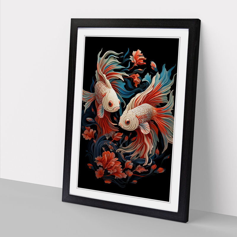 Siamese Fighting Fish No.3 - Single Picture Frame Print on Wood, 46cm H x 34cm W, Black Framed