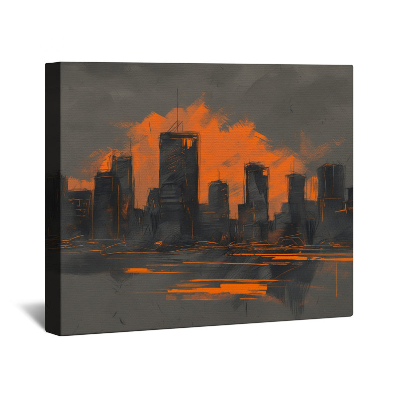 Toile tendue orange City Skyline Gallery, 16 x 16 pouces