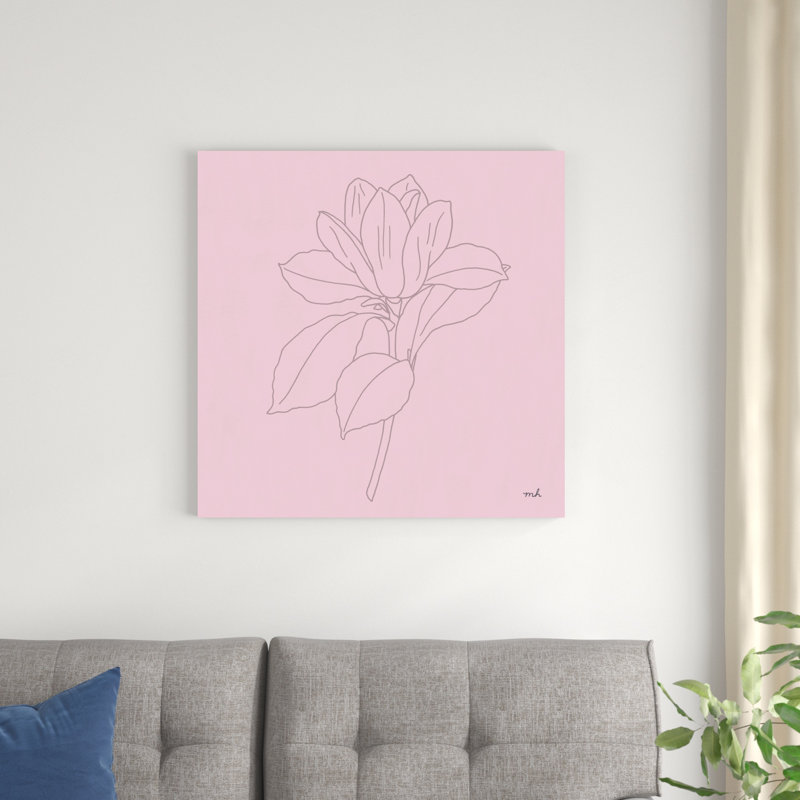 Magnolia dessin au trait rose, H 30 po x l 30 po