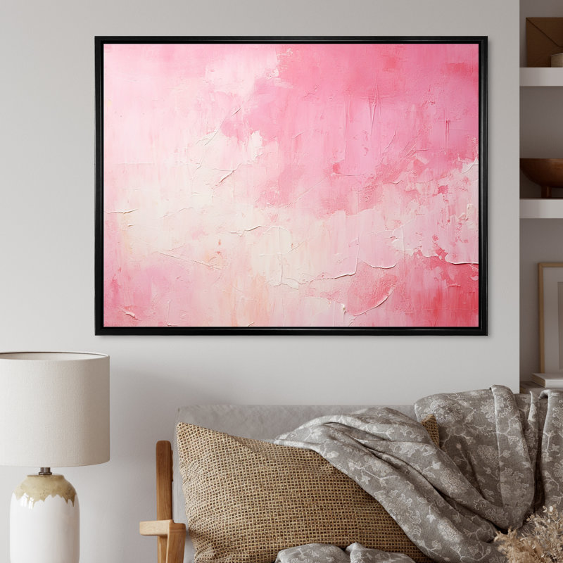 Or et rose, rivière abstraite minimale IV - Fuschia, art mural, Cadre flottant noir, H 24 po x l 32 po x P 1 po