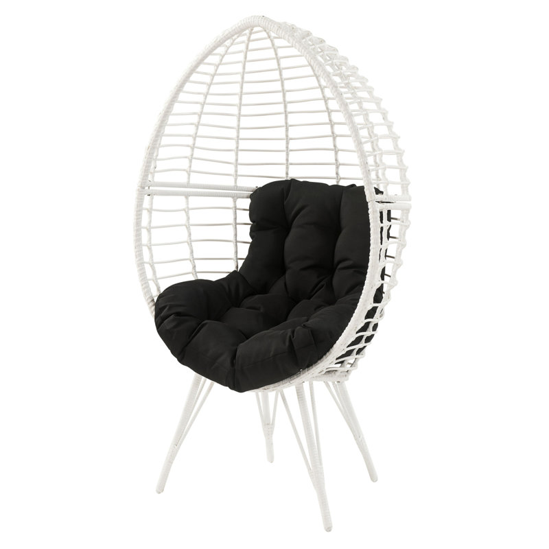Chaise de patio avec coussin rembourré, Noir, Blanc