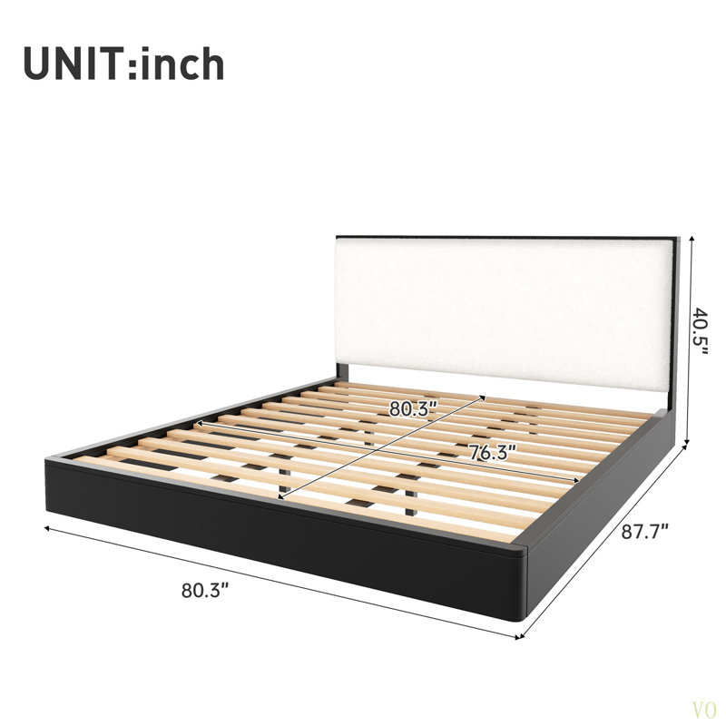 Structure de lit plateforme en bois massif avec tête de lit tapissier bouclée, aucun sommier nécessaire, Grand lit