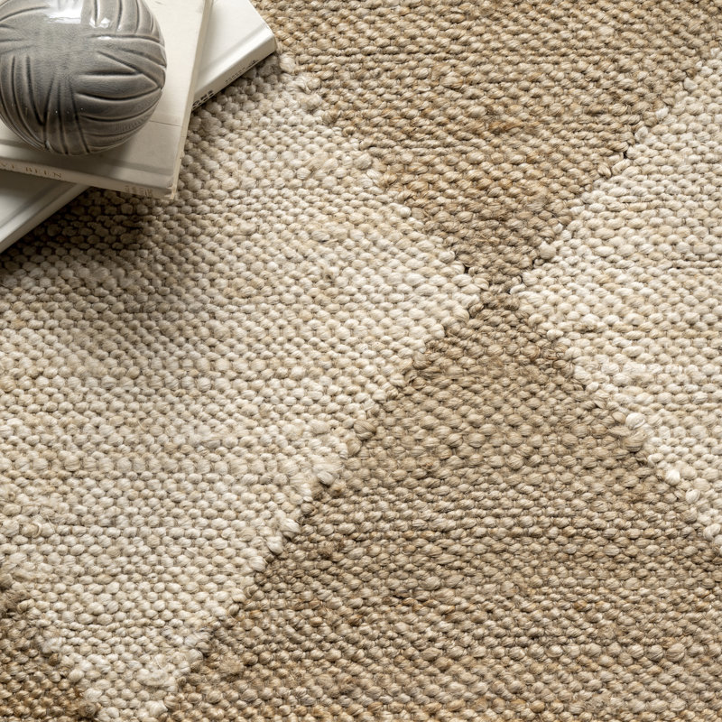 Godelinde Diamond Checkerboard Jute Natural Area Rug, Runner 2' x 8'