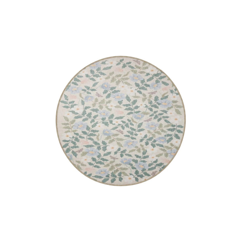 Floral Cream Woven Base Washable Carpet, Rectangle 2'4" x 4'